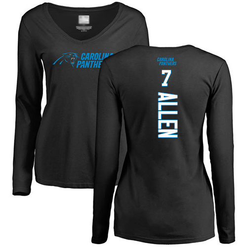 Carolina Panthers Black Women Kyle Allen Backer Slim Fit NFL Football #7 Long Sleeve T Shirt->women nfl jersey->Women Jersey